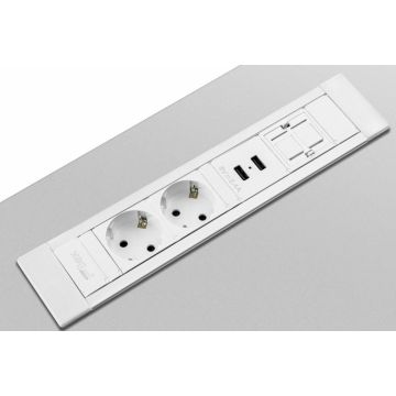 Powerdesk Insert 2x230v-usb wit/alu