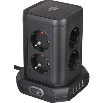 Stekkerdoos tower power 4usb 8-vd 2m zw