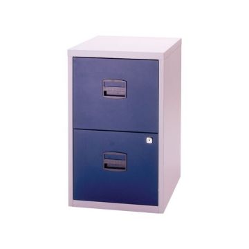 Basic Hangmappenkast met 2 Laden, 711 x 470 x 622 mm, Lichtgrijs met Blauw