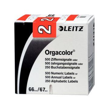 Orgacolor Cijferlabels op Rol, Cijfer 2, 30 × 23 mm, Rood