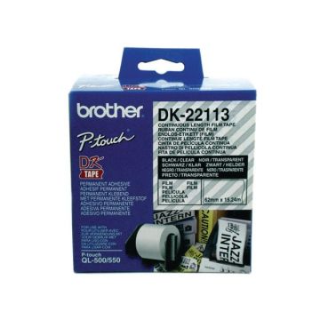 DK-22113 Labeltape Papier 62 mm Zwart op Transparant