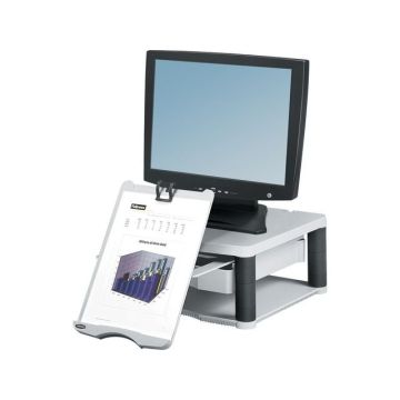 Monitorstandaard Premium Plus, grijs, met lade van 5,1 cm en ingebouwde concepthouder