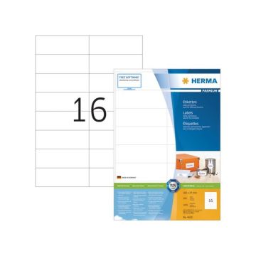 Premium permanent papieretiket, 105 x 37 mm, rechte hoek, wit