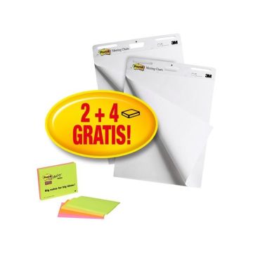 Super Sticky Zelfklevende Flipchart Voordeelpak, 635 x 775 mm, Wit (2 flipcharts + pak van 4 blokken Post-it Super Sticky Meeting Notes GRATIS)