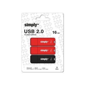 USB-Stick 2.0, met dop, 16 GB , Rood, Zwart