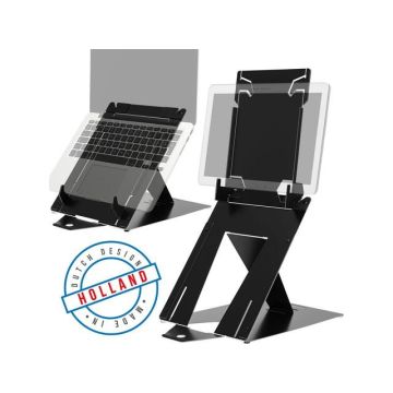 Riser Duo Tablet en Laptop Standaard, Verstelbaar, 10 - 22 inch, Zwart