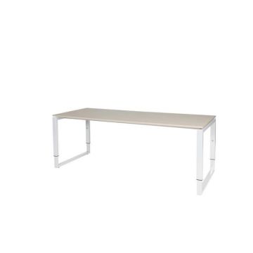 Stretto Plus Verstelbaar Bureau, 200 x 80 cm, Licht Eiken Blad, Witte Poten