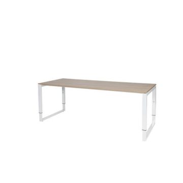 Stretto Plus Verstelbaar Bureau, 200 x 80 cm, Licht Kersen Blad, Witte Poten