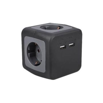 Cube Stekkerdoos 4 Contactpunten 2 USB-poorten