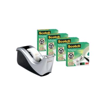 C60 Plakbandhouder met 4 Magic tape transparant 19 mm x 33 m