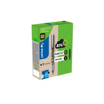 Hi-Tecpoint V7 Vloeibare Inktroller Greenpack 10 Pennen en 10 Sets met 3 vullingen 0.7 mm Zwart