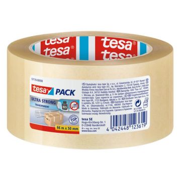 tesapack Ultra Strong Verpakkingstape PVC, 50 mm x 66 m, Transparant