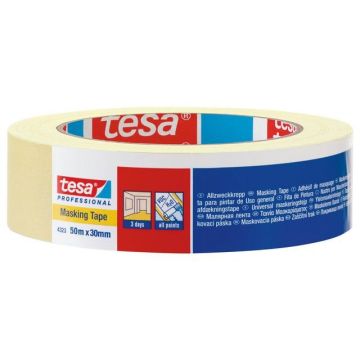 4323 Masking Tape Basic Afplaktape, 30 mm x 50 m, Lichtcrème