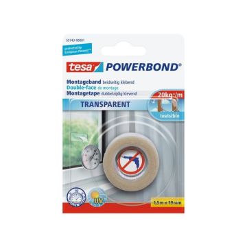 Powerbond Dubbelzijdig Montagetape, 19 mm x 1,5 m, Transparant