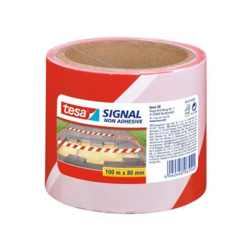 Signal Waarschuwings- en markeerlint, Niet-Klevend, 80 mm x 100 m, PE, Rood-Wit