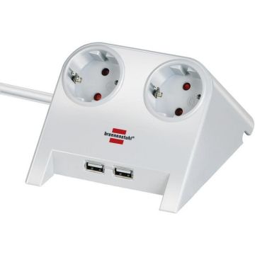 Desktop-Power Stekkerdoos, 2-voudig met 2 x USB, Wit