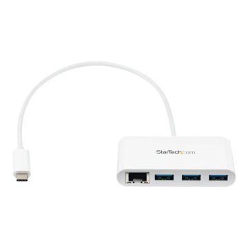 STARTECH.COM 3-Port USB-C Hub with Gigabit Ethernet - USB-C to 3x USB-A - USB 3.0 Hub - White