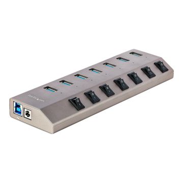 STARTECH.COM 7-Port Self-Powered USB-C Hub with Individual On/Off Switches USB-C to USB-A 5Gbps Expansion Hub w/Power Supply