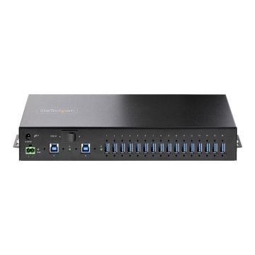 STARTECH.COM 16-Port Industrial USB 3.0 Hub 5Gbps Mountable Terminal Block Power Up to 120W Shared USB Charging Dual-Host Hub/Switch