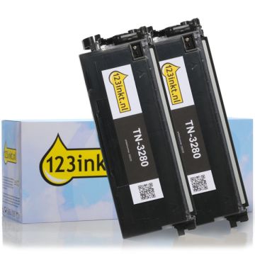 123inkt huismerk vervangt Brother TN-3280 toner zwart hoge capaciteit dubbelpak