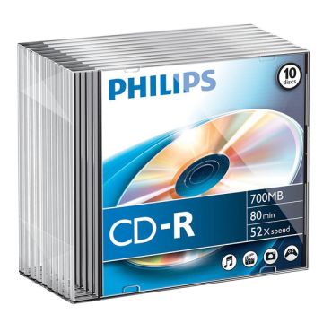 Philips cd-r 80 min. 10 stuks in slimline doosjes