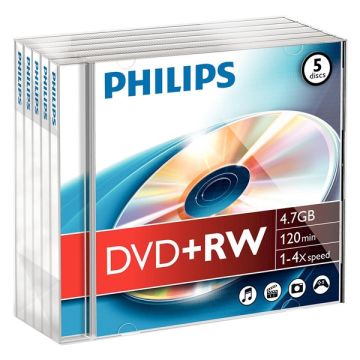 Philips DVD+RW rewritable 5 stuks in jewel case