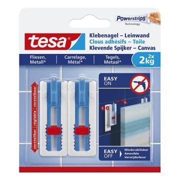 Tesa klevende spijker canvas voor tegels en metaal 2 kg (2 stuks)