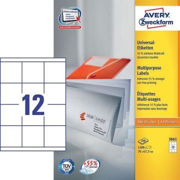 Avery Zweckform 3661 universele etiketten 70 x 67,7 mm (1200 etiketten)