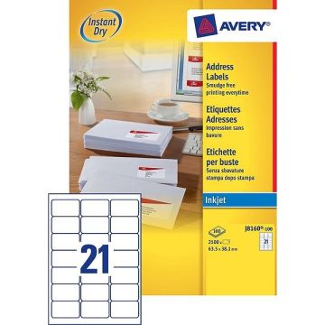 Avery adresetiketten J8160-100 | 2.100 stuks | 63,5 x 38,1 mm