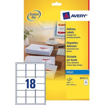 Avery adresetiketten J8161-25 | 450 stuks | 63,5 x 46,6 mm