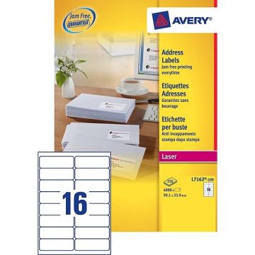 Avery adresetiketten L7162-250 | 4.000 stuks | 99,1 x 33,9 mm | Quickpeel technologie