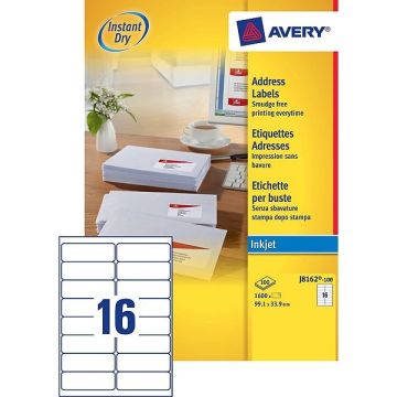 Avery adresetiketten J8162-100 | 1.600 stuks | 99,1 x 33,9 mm