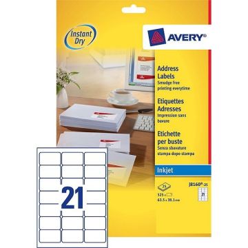 Avery adresetiketten J8160-25 | 525 stuks | 63,5 x 38,1 mm