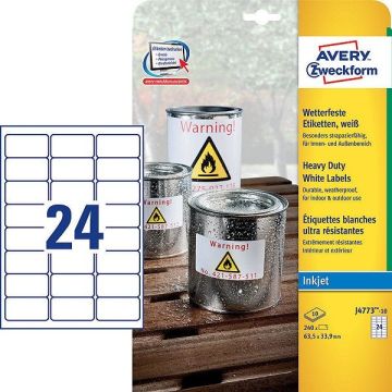 Avery Zweckform J4773-10 weerbestendige etiketten 63,5 x 33,9 mm (240 etiketten)