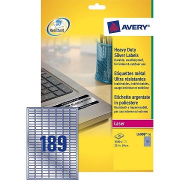 Avery Zweckform L6008-20 polyester verzegelingsetiketten 25,4 x 10 mm (3780 etiketten)