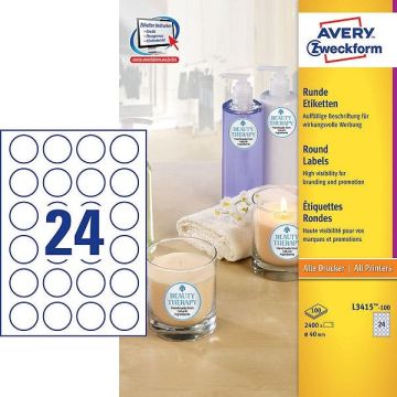 Avery Zweckform L3415-100 promotie etiketten rond Ø 40 mm wit (2400 etiketten)