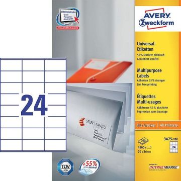 Avery Zweckform 3475-200 universele etiketten 70 x 36 mm (4800 etiketten)