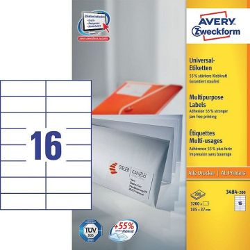 Avery Zweckform 3484-200 universele etiketten wit 105 x 37 mm (3200 etiketten)