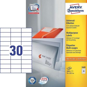 Avery Zweckform 3489 universele etiketten 70 x 29,7 mm (3000 etiketten)