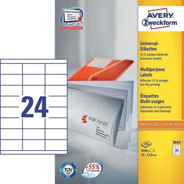 Avery Zweckform 3664 universele etiketten 70 x 33,8 mm (2400 etiketten)