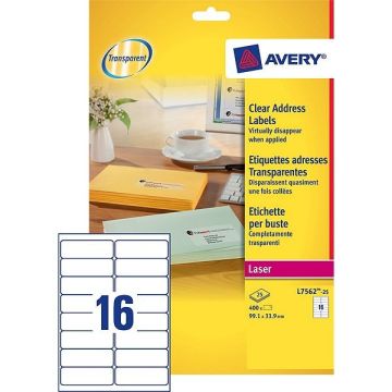 Avery Zweckform L7562-25 transparante etiketten 99,1 x 33,9 mm (400 etiketten)