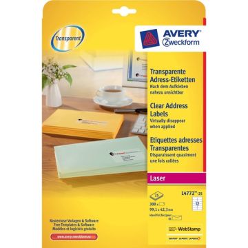 Avery Zweckform L4772-25 transparante etiketten 99,1 x 42,3 mm (300 etiketten)