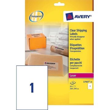 Avery Zweckform L7567-25 transparante etiketten 210 x 297 mm (25 etiketten)