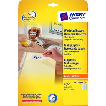 Avery Zweckform L4736-25 multifunctionele etiketten 45,7 x 21 mm wit (1.200 etiketten)