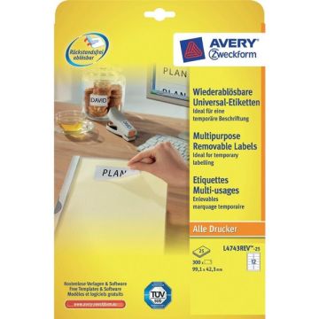 Avery Zweckform L4743-25 multifunctionele etiketten 99,1 x 42,3 mm wit (300 etiketten)