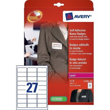 Avery Zweckform L4784-20 zelfklevende naambadge etiketten 63,5 x 29,6 mm wit/blauw (540 naambadges)