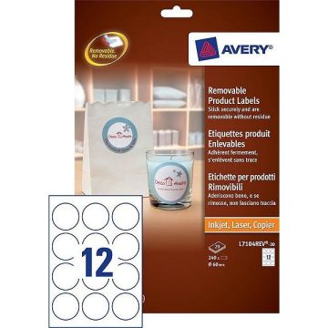 Avery Zweckform L7104REV-20 afneembare productetiketten rond Ø 60 mm (240 etiketten)