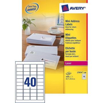 Avery adresetiketten L7654-100 | 4000 stuks | 45,7 x 25,4 mm