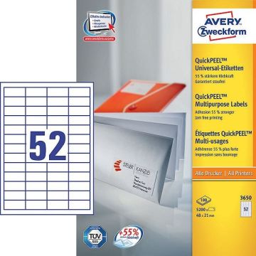 Avery Zweckform 3650 universele etiketten 48 x 21 mm (5200 etiketten)