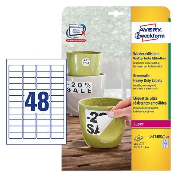 Avery Zweckform L4778REV-20 weerbestendige etiketten 45,7 x 21,2 mm afneembaar (960 etiketten)